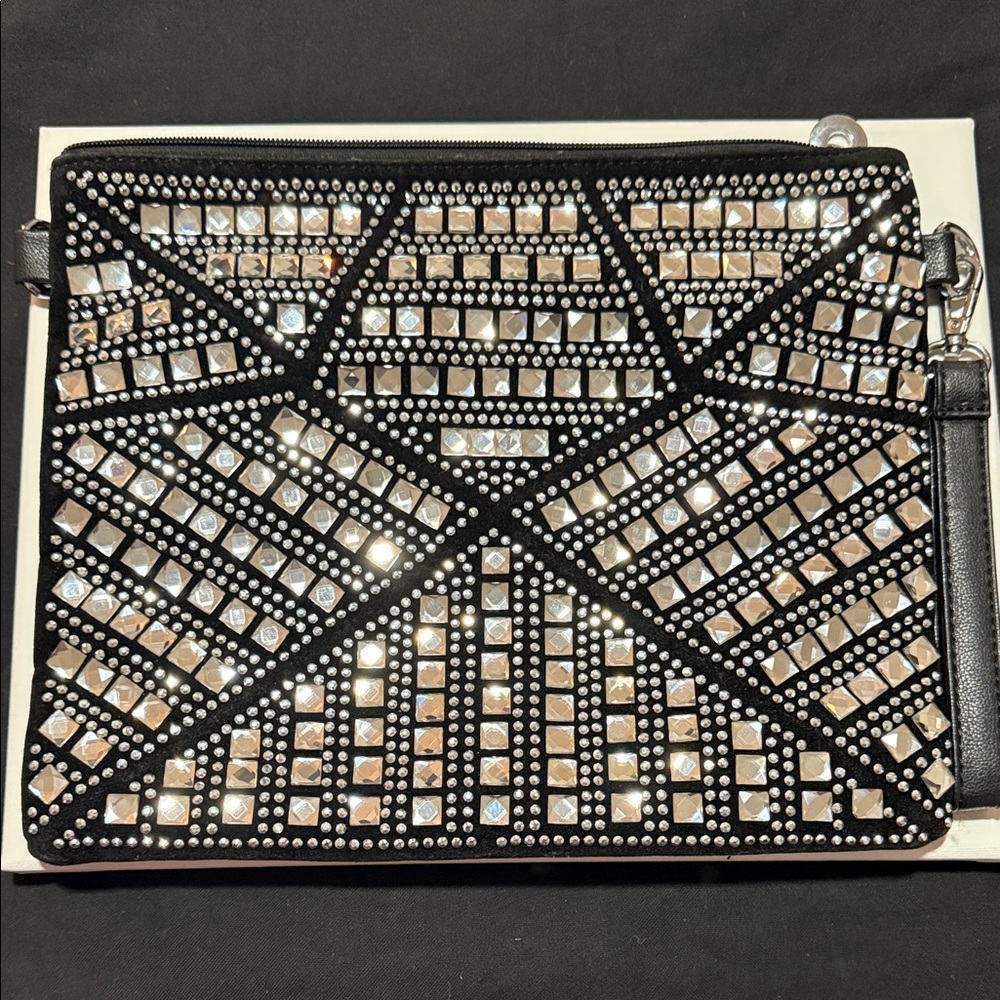 Black and Silver Geometric Clutch